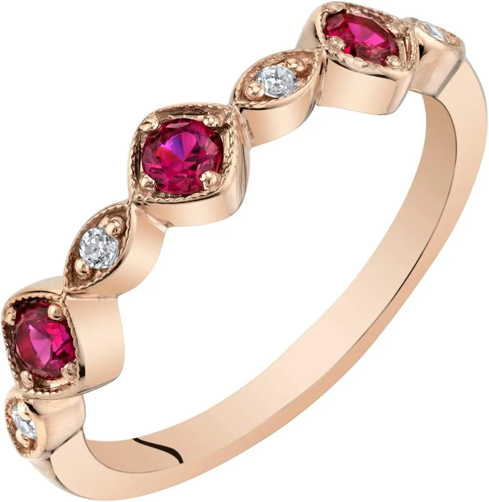 PEORA 925 Sterling Silver Stackable Ring with Created or Simulated Gemstones, 2mm Marquise and Round Band for Women, Sizes 5 to 9