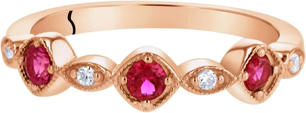 PEORA 925 Sterling Silver Stackable Ring with Created or Simulated Gemstones, 2mm Marquise and Round Band for Women, Sizes 5 to 9