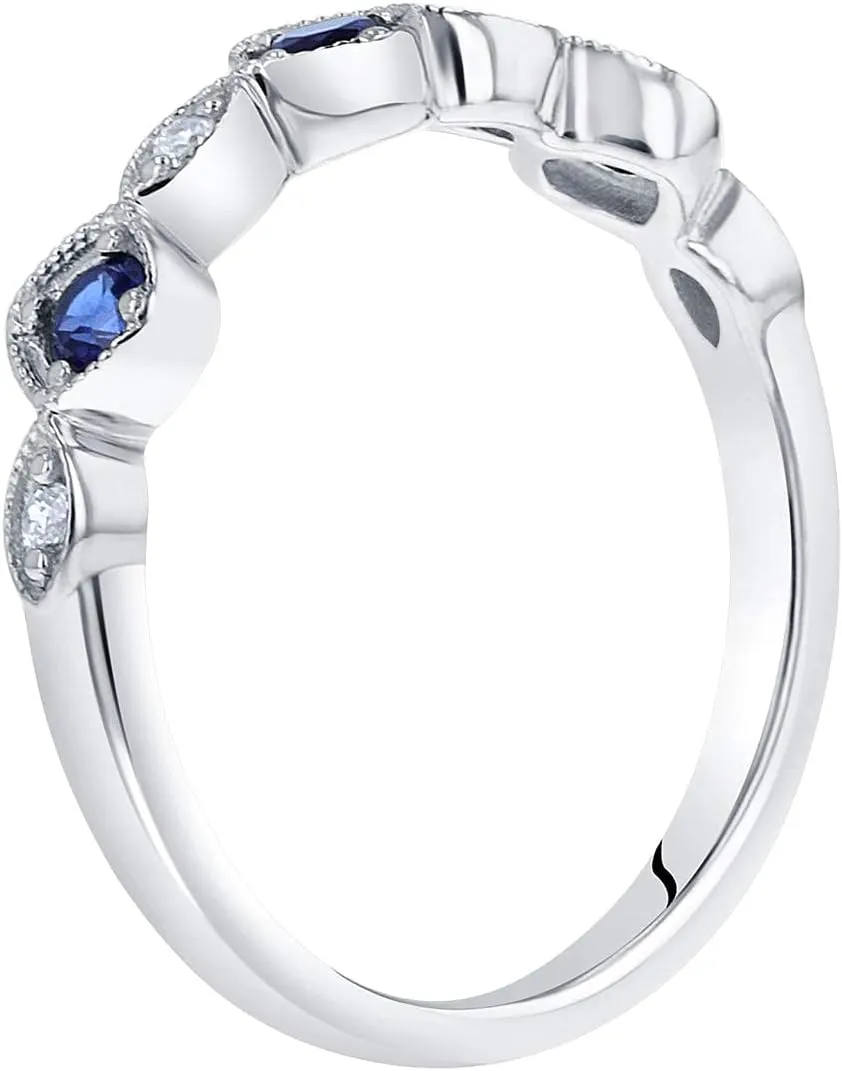PEORA 925 Sterling Silver Stackable Ring with Created or Simulated Gemstones, 2mm Marquise and Round Band for Women, Sizes 5 to 9