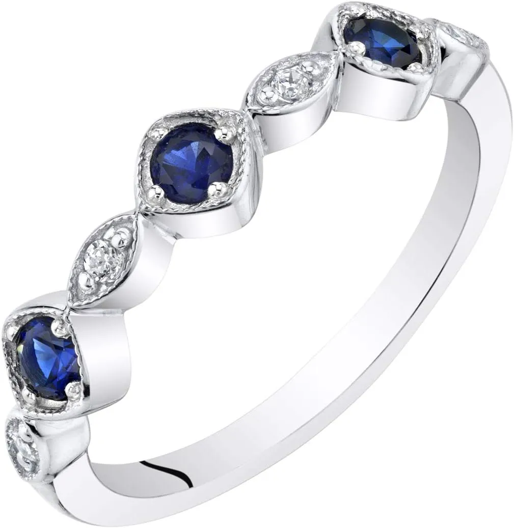 PEORA 925 Sterling Silver Stackable Ring with Created or Simulated Gemstones, 2mm Marquise and Round Band for Women, Sizes 5 to 9