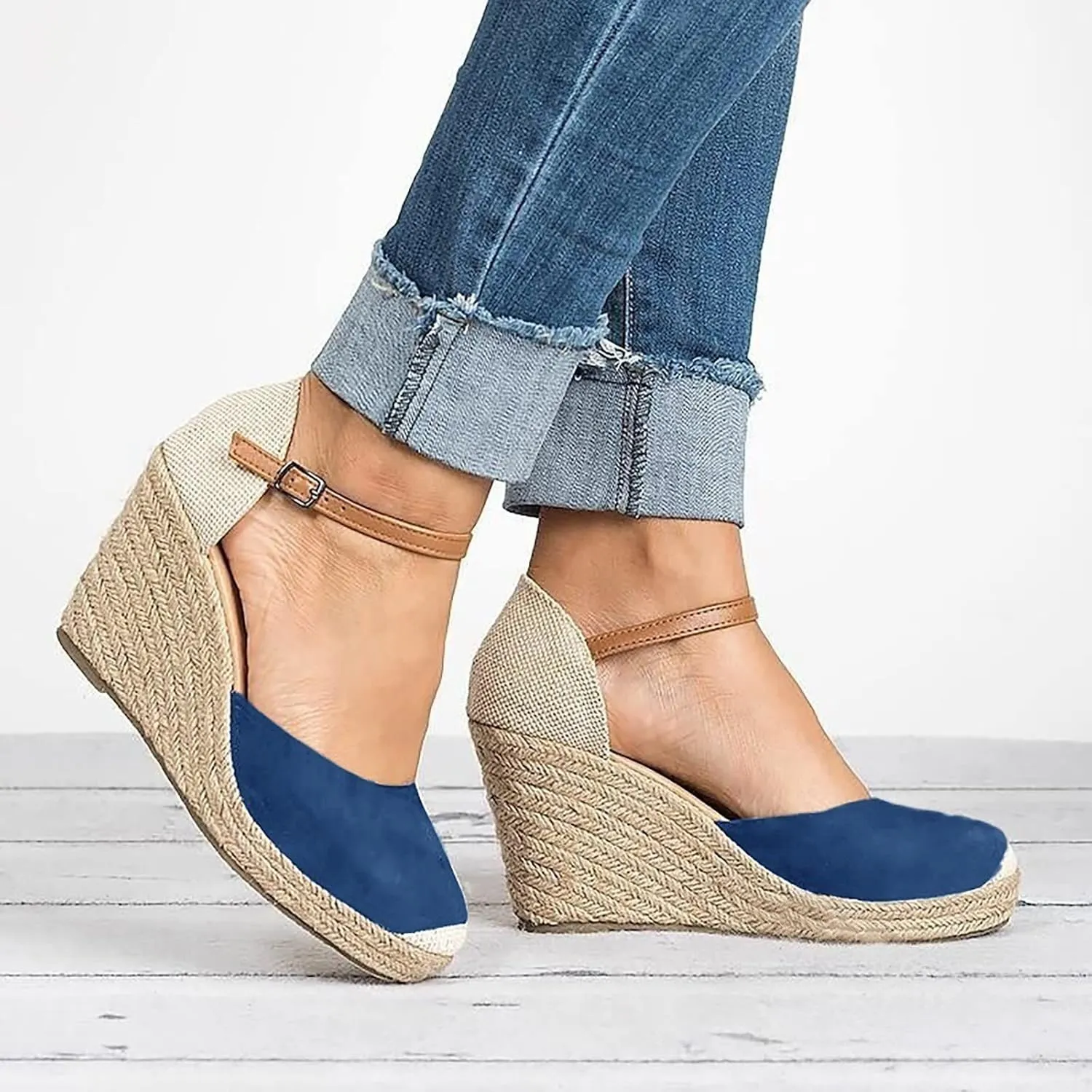 peqiut Casual Sandals Women Wedge Espadrille Sandals for Women Closed Toe Comfortable Beach Sandals Shoes