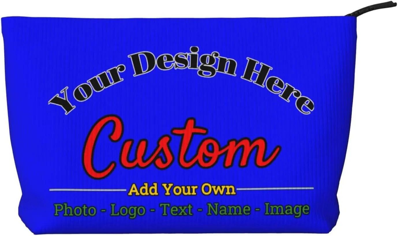 Personalized Custom Makeup Bag Add Your Own Photo Text Name Logo Image Cosmetic Bags Blue Customized Gift Women