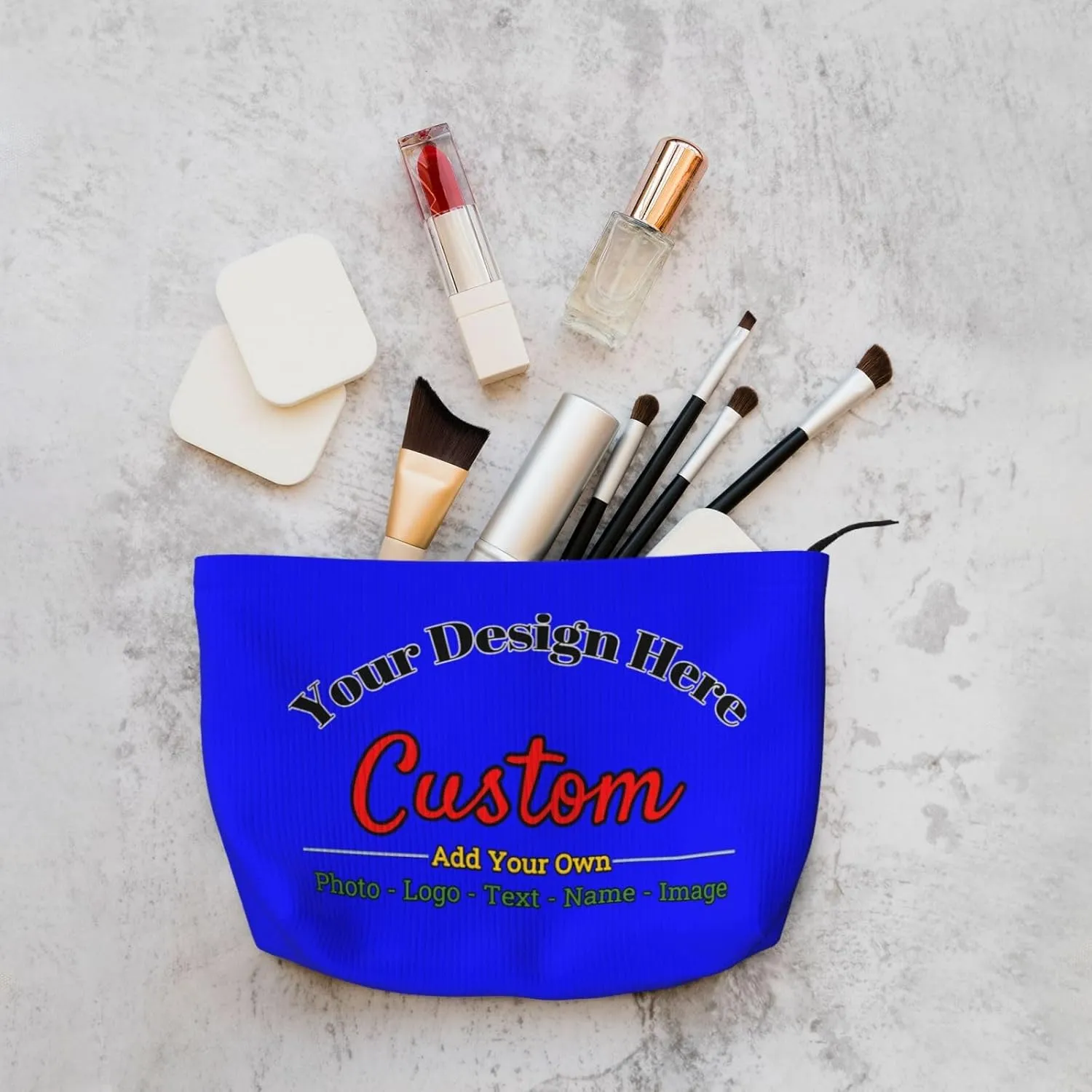 Personalized Custom Makeup Bag Add Your Own Photo Text Name Logo Image Cosmetic Bags Blue Customized Gift Women