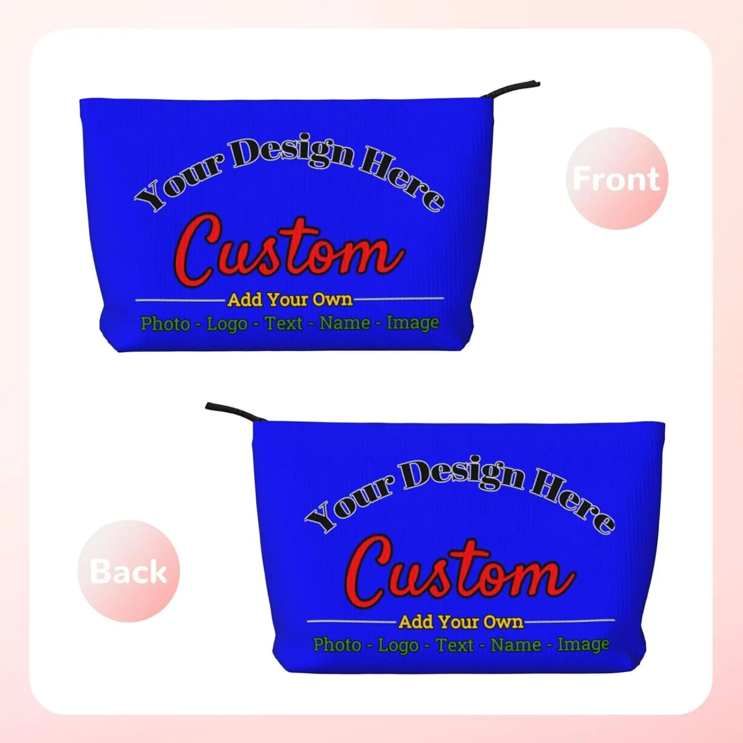 Personalized Custom Makeup Bag Add Your Own Photo Text Name Logo Image Cosmetic Bags Blue Customized Gift Women