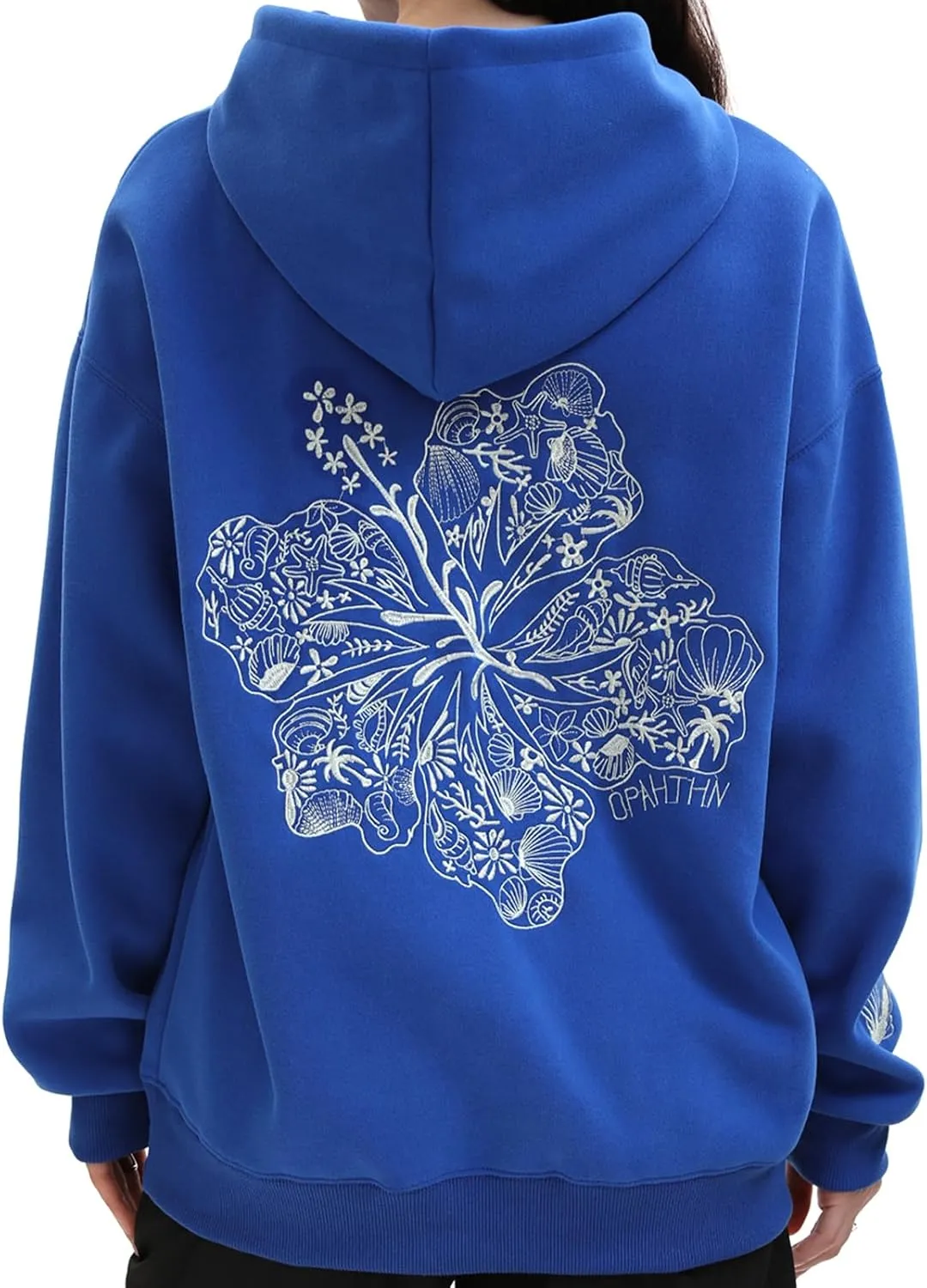 Pink Puff Hoodies,Embroidery Hibiscus Hoodies For Teen Girls Oversized Cute Sweatshirt Pink Graphic