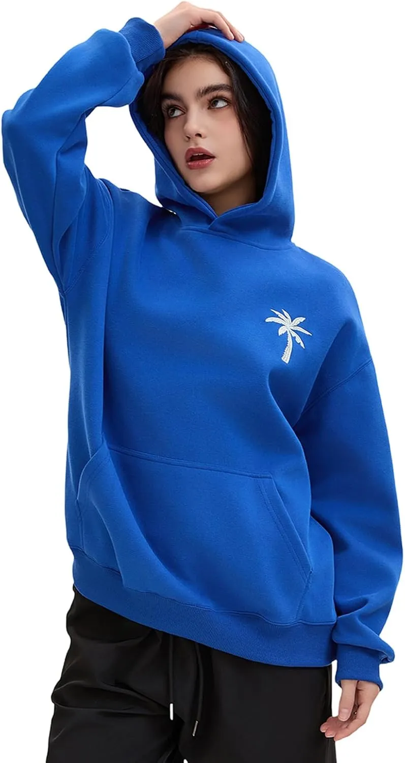 Pink Puff Hoodies,Embroidery Hibiscus Hoodies For Teen Girls Oversized Cute Sweatshirt Pink Graphic