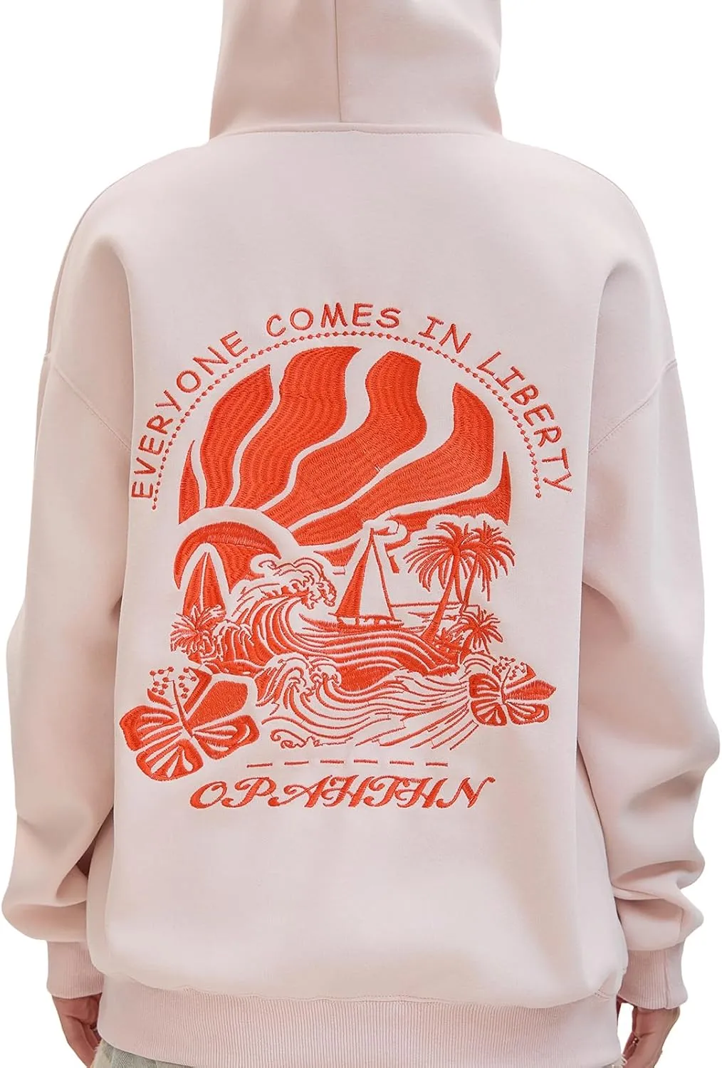 Pink Puff Hoodies,Embroidery Hibiscus Hoodies For Teen Girls Oversized Cute Sweatshirt Pink Graphic