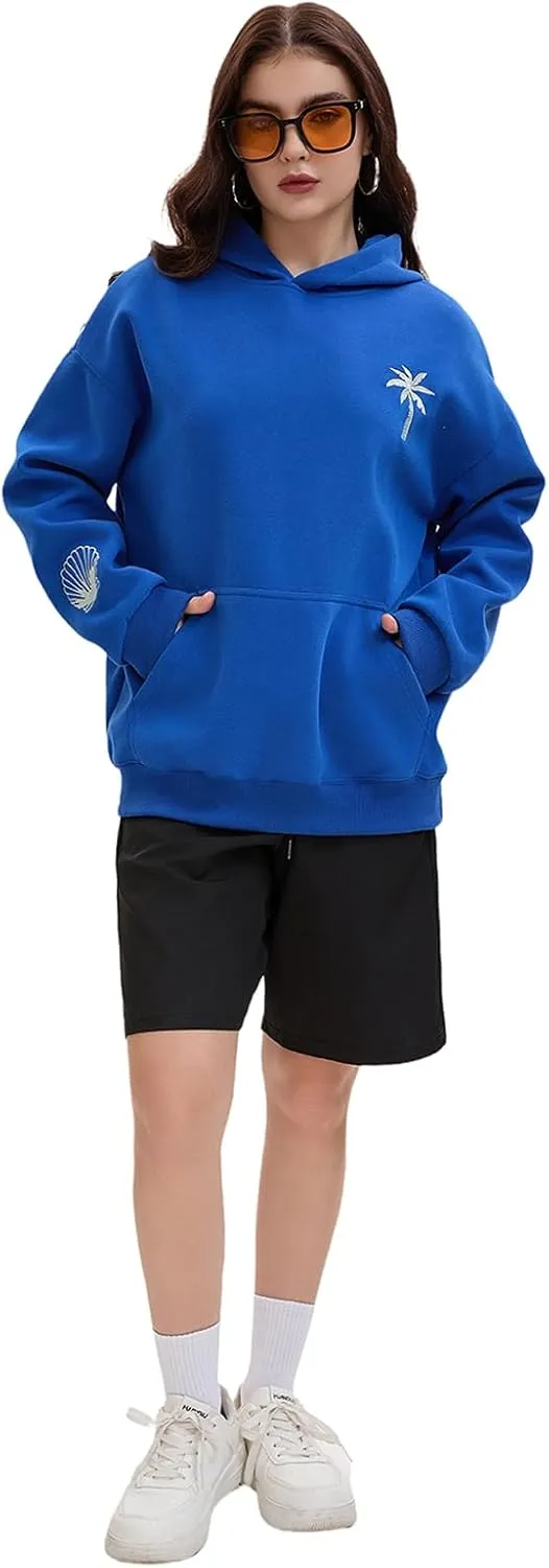 Pink Puff Hoodies,Embroidery Hibiscus Hoodies For Teen Girls Oversized Cute Sweatshirt Pink Graphic