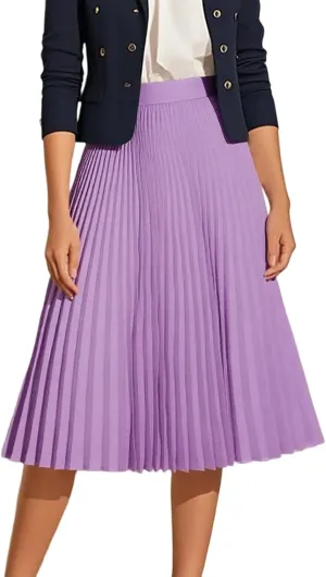Pleated Midi Skirt for Women Casual 2025 Trendy A Line Elastic High Waist Midi Length Skirts Summer Clothes