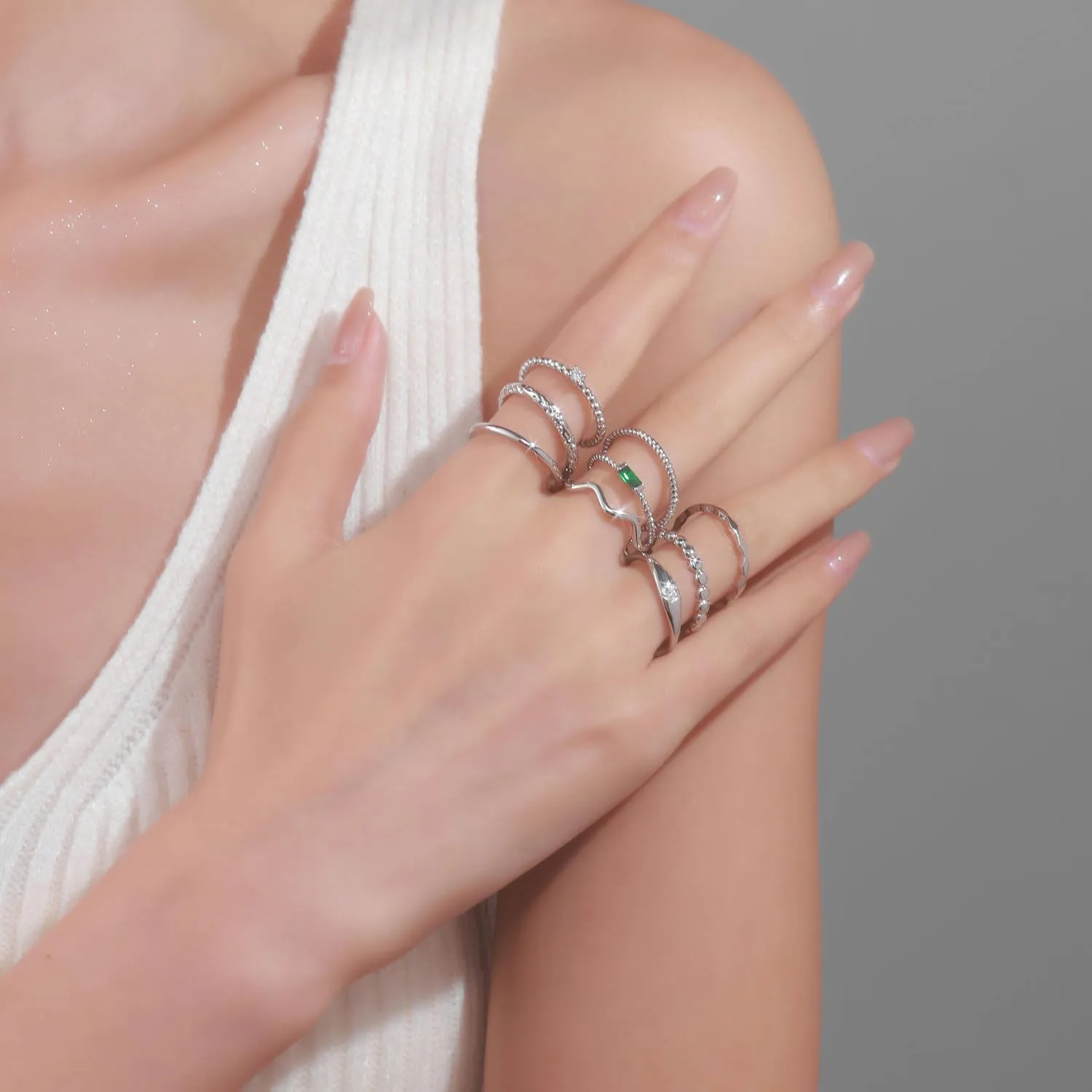 PLOMFOV 14K Gold Rings for Women Stackable Knuckle Rings Band Eternity Dainty Thin Fashion Gold Silver Rings Simple Trendy Thumb Stacking Women's Ring Pack Size 4-12