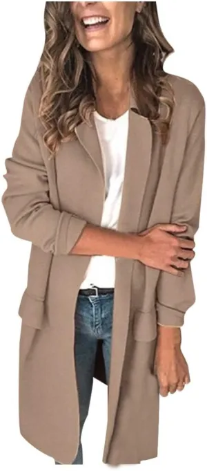 Plus Size Blazers Long Open Front Work Office Stretchy Suit Jackets Cardigans Coats