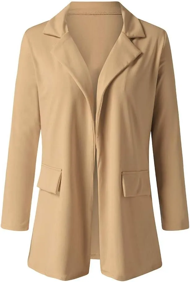 Plus Size Blazers Long Open Front Work Office Stretchy Suit Jackets Cardigans Coats
