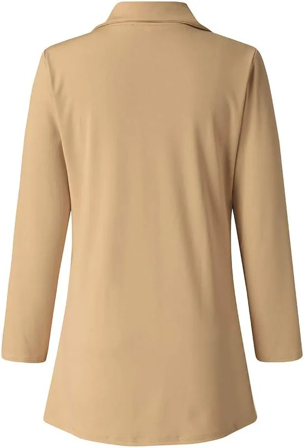 Plus Size Blazers Long Open Front Work Office Stretchy Suit Jackets Cardigans Coats