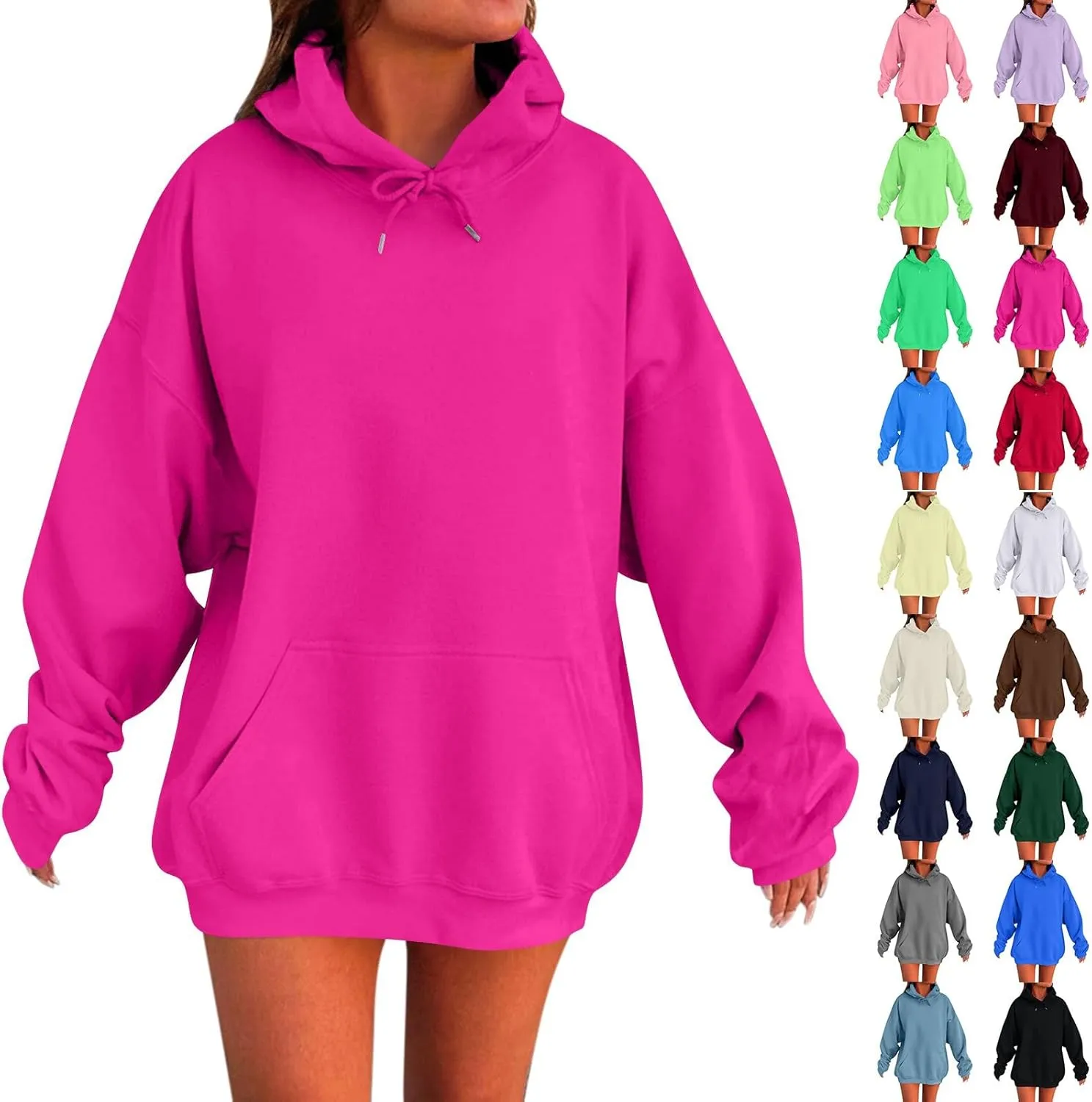 Plus Size Hoodie for Women Drop Shoulder Fleece Oversized Sweatshirts Baggy Pullover Tops Warm Winter Coat w/Pockets