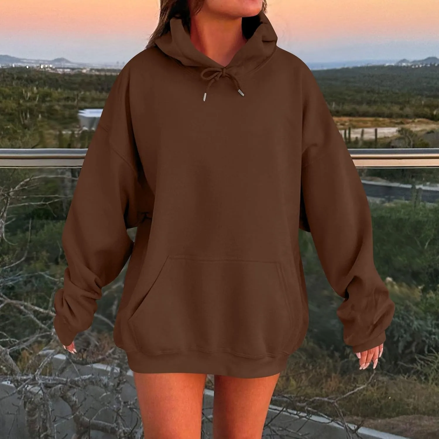 Plus Size Hoodie for Women Drop Shoulder Fleece Oversized Sweatshirts Baggy Pullover Tops Warm Winter Coat w/Pockets