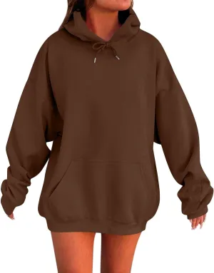 Plus Size Hoodie for Women Drop Shoulder Fleece Oversized Sweatshirts Baggy Pullover Tops Warm Winter Coat w/Pockets