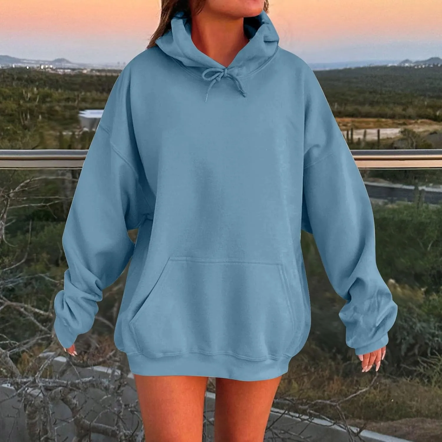 Plus Size Hoodie for Women Drop Shoulder Fleece Oversized Sweatshirts Baggy Pullover Tops Warm Winter Coat w/Pockets
