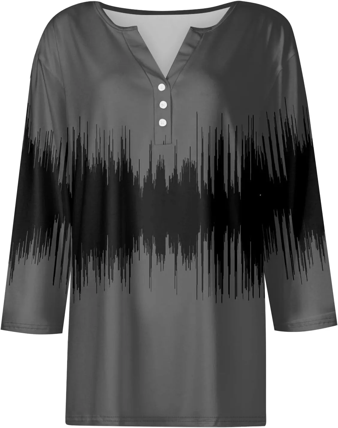 Plus Size Tops for Women 3/4 Sleeve Button Down Tunic Cute Flower Print T Shirts Fashion Fitted Tees