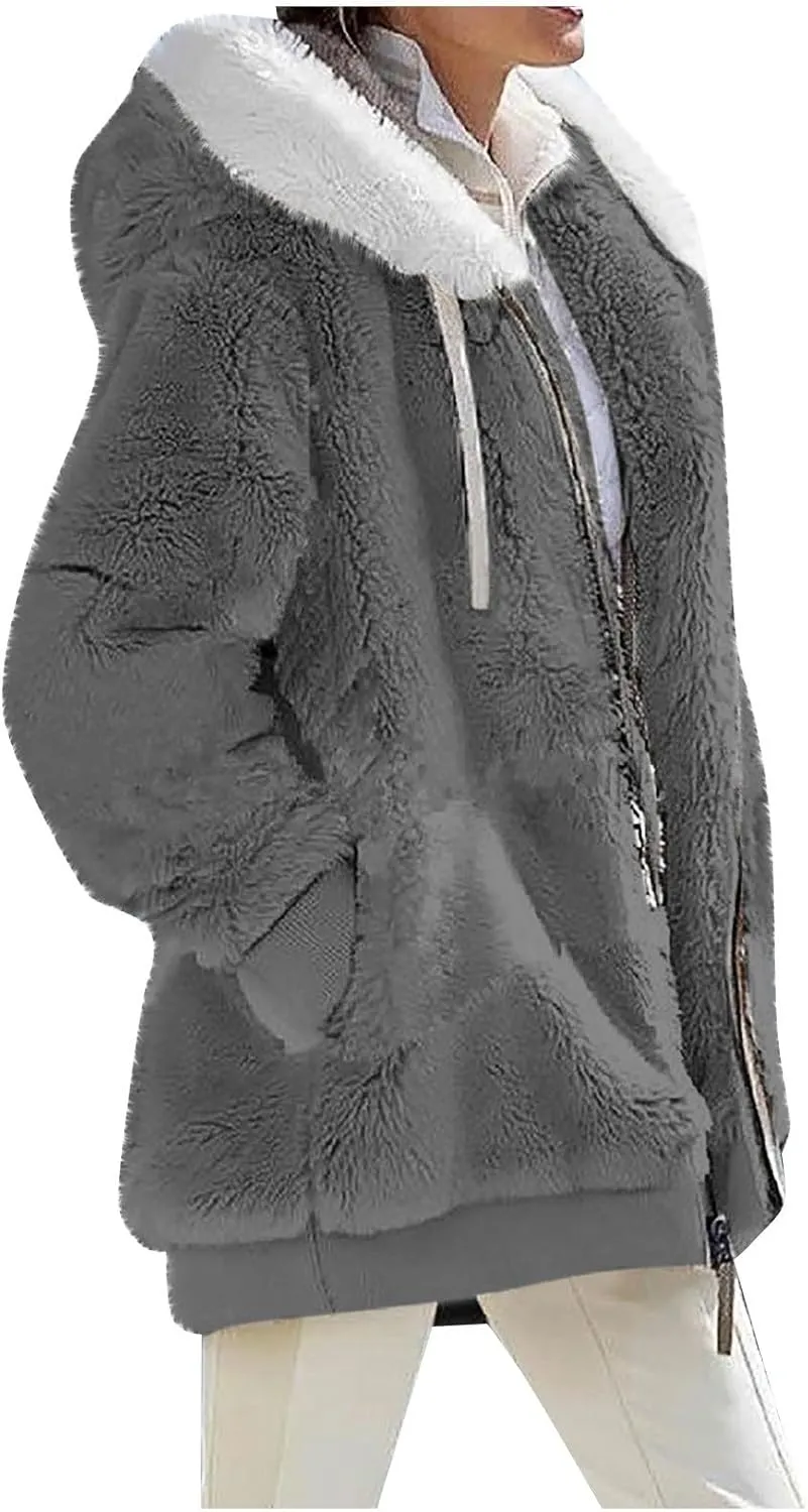 Plus Size Winter Jacket Women Warm Long Sleeve Parka Faux Fur Coat Overcoat Fluffy Jacket