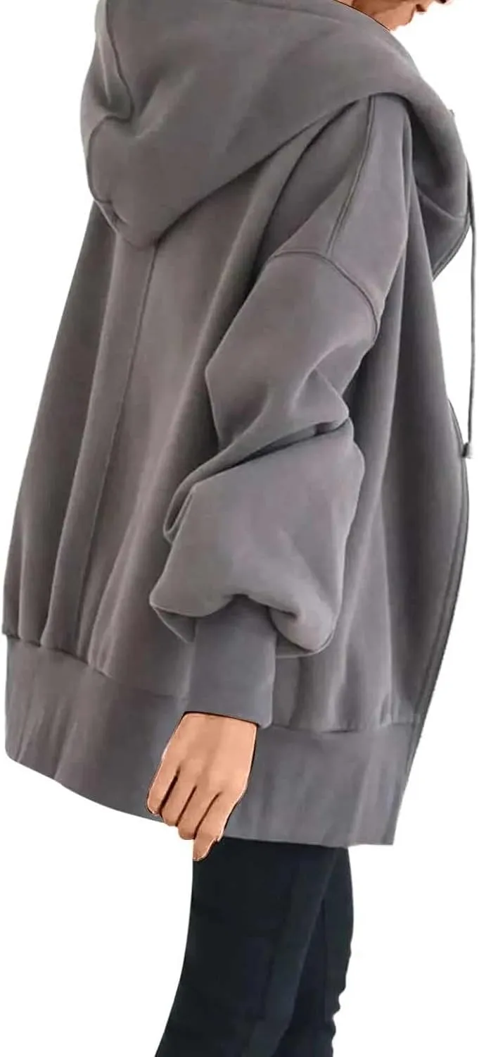 Plus Size Zip Up Hoodie Sweatshirts for Women Fall Trendy Athletic Jacket with Pocket Comfy Loose Solid Color Y2K Top