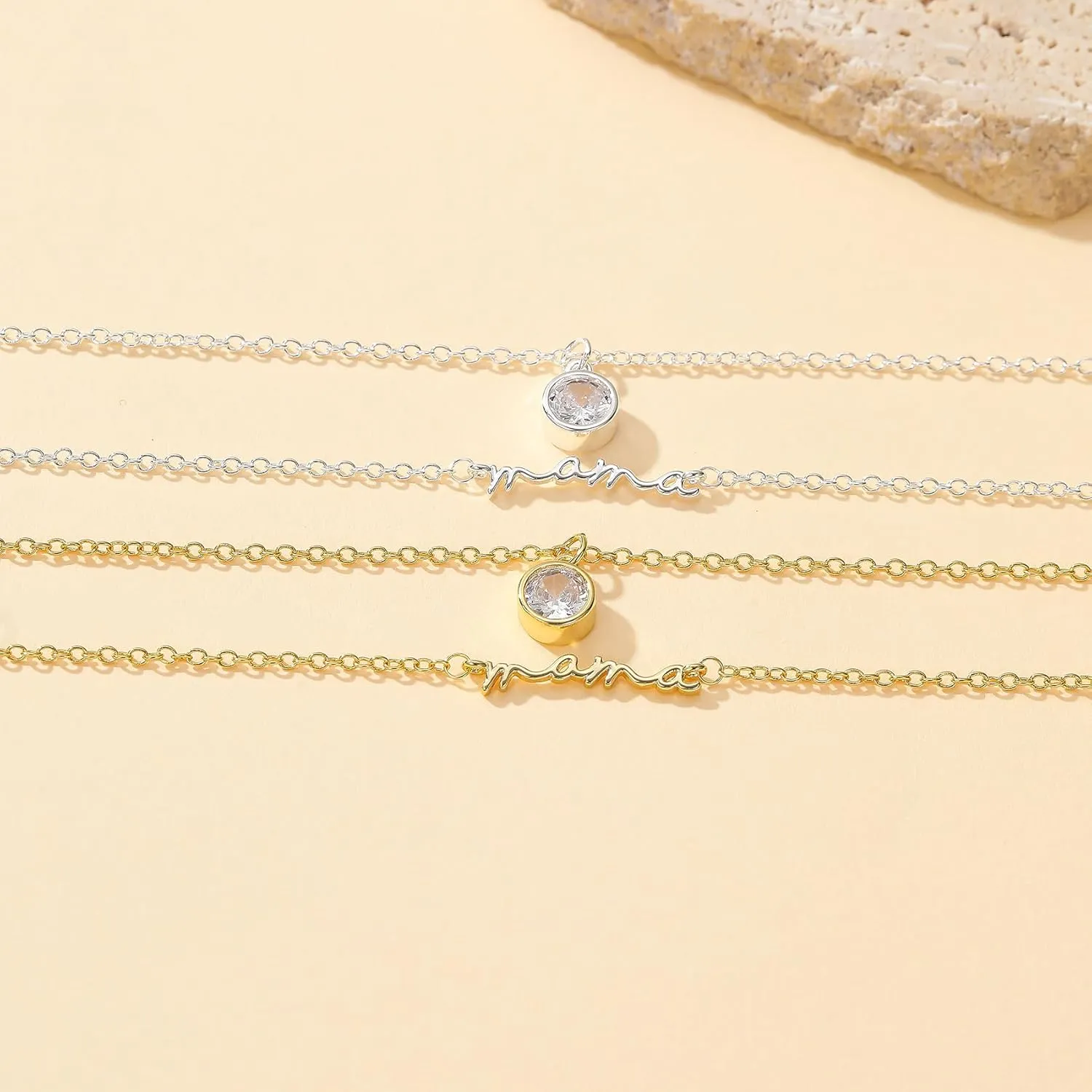 PRETOLE Mama Necklaces for Women, New Mom Necklaces for Women Adjustable Mama Layered Necklaces Hypoallergenic Thin Stacked Necklace for Mother's Day Birthday Gift