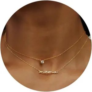 PRETOLE Mama Necklaces for Women, New Mom Necklaces for Women Adjustable Mama Layered Necklaces Hypoallergenic Thin Stacked Necklace for Mother's Day Birthday Gift