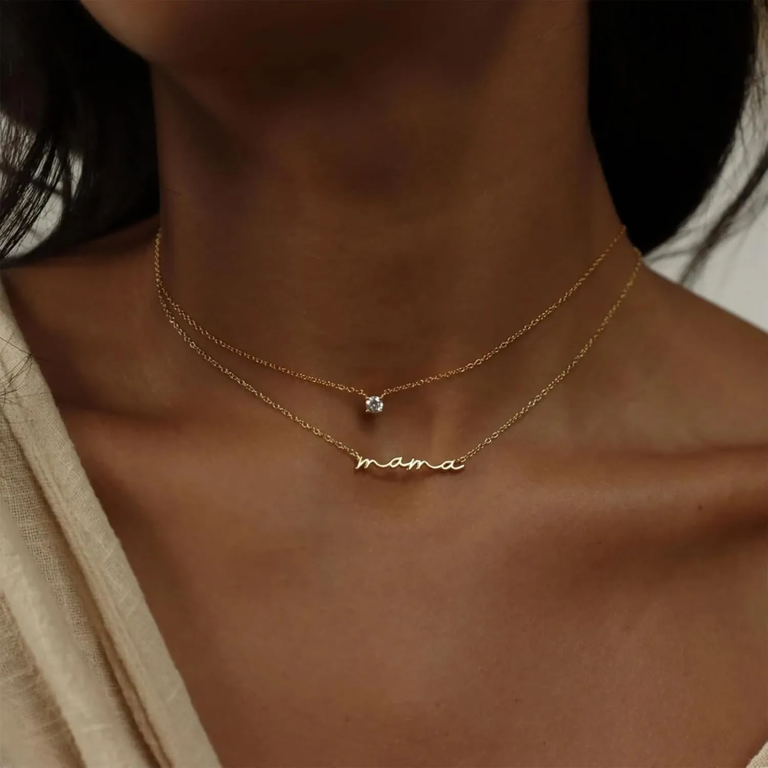 PRETOLE Mama Necklaces for Women, New Mom Necklaces for Women Adjustable Mama Layered Necklaces Hypoallergenic Thin Stacked Necklace for Mother's Day Birthday Gift