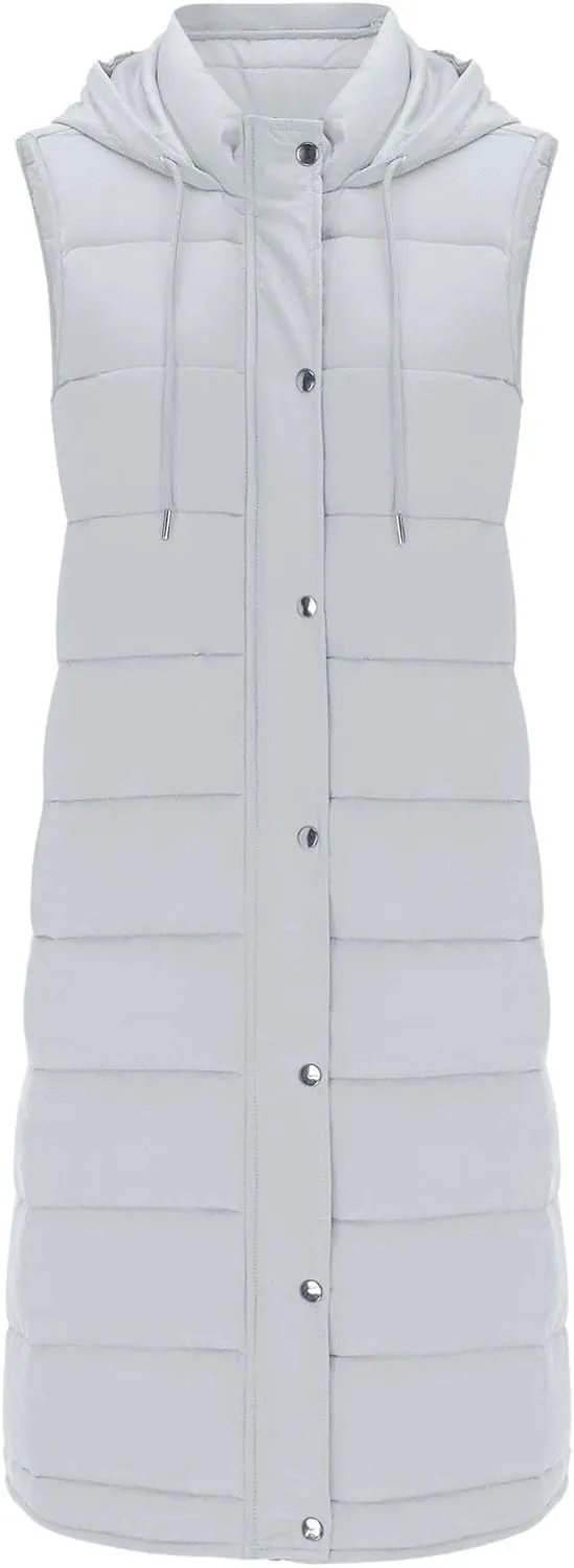 Quilted Jackets for Women Long Down Jacket Vest Fleece Jacket Long Warm Winter Coat Outerwear Zip Up Hoodie Pockets