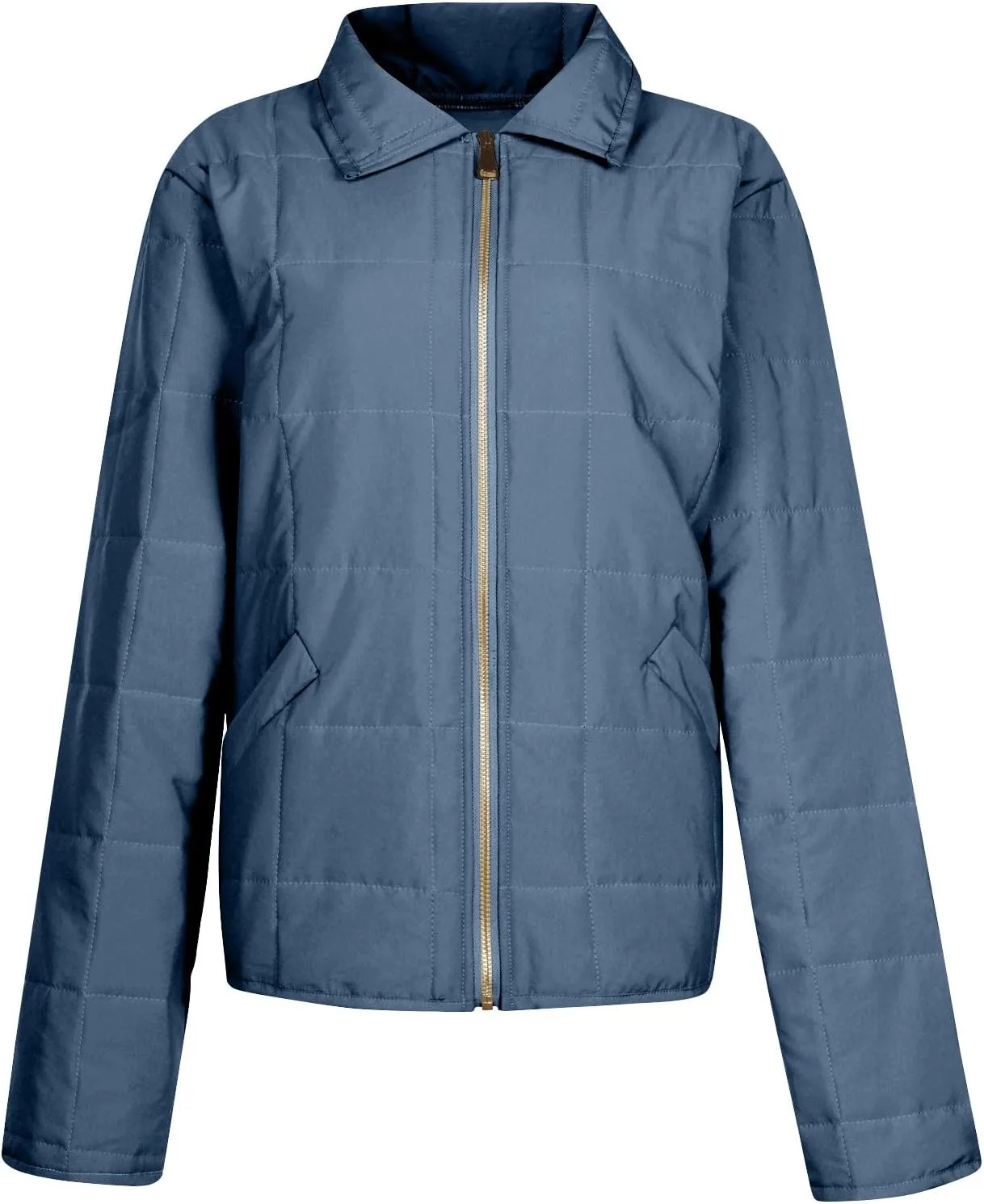 Quilted Jackets for Women Winter Casual Zip Up Stand Collar Puffer Jacket Long Sleeve Warm Padded Coats with Pockets