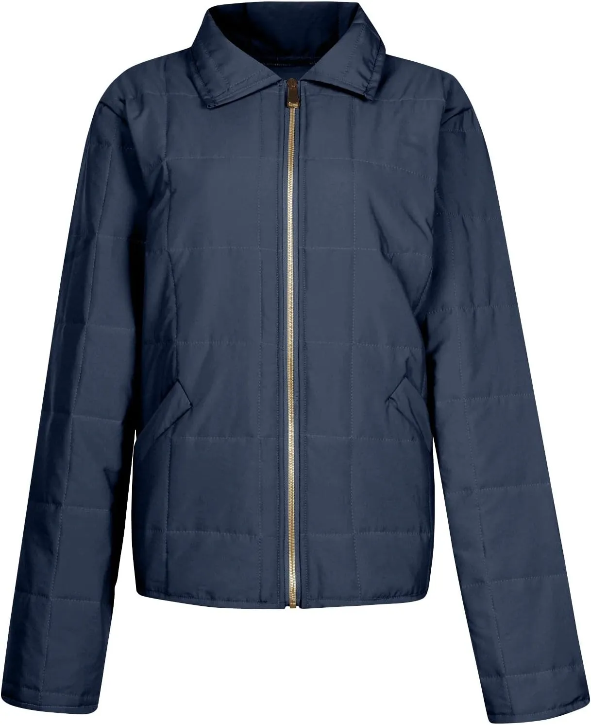 Quilted Jackets for Women Winter Casual Zip Up Stand Collar Puffer Jacket Long Sleeve Warm Padded Coats with Pockets