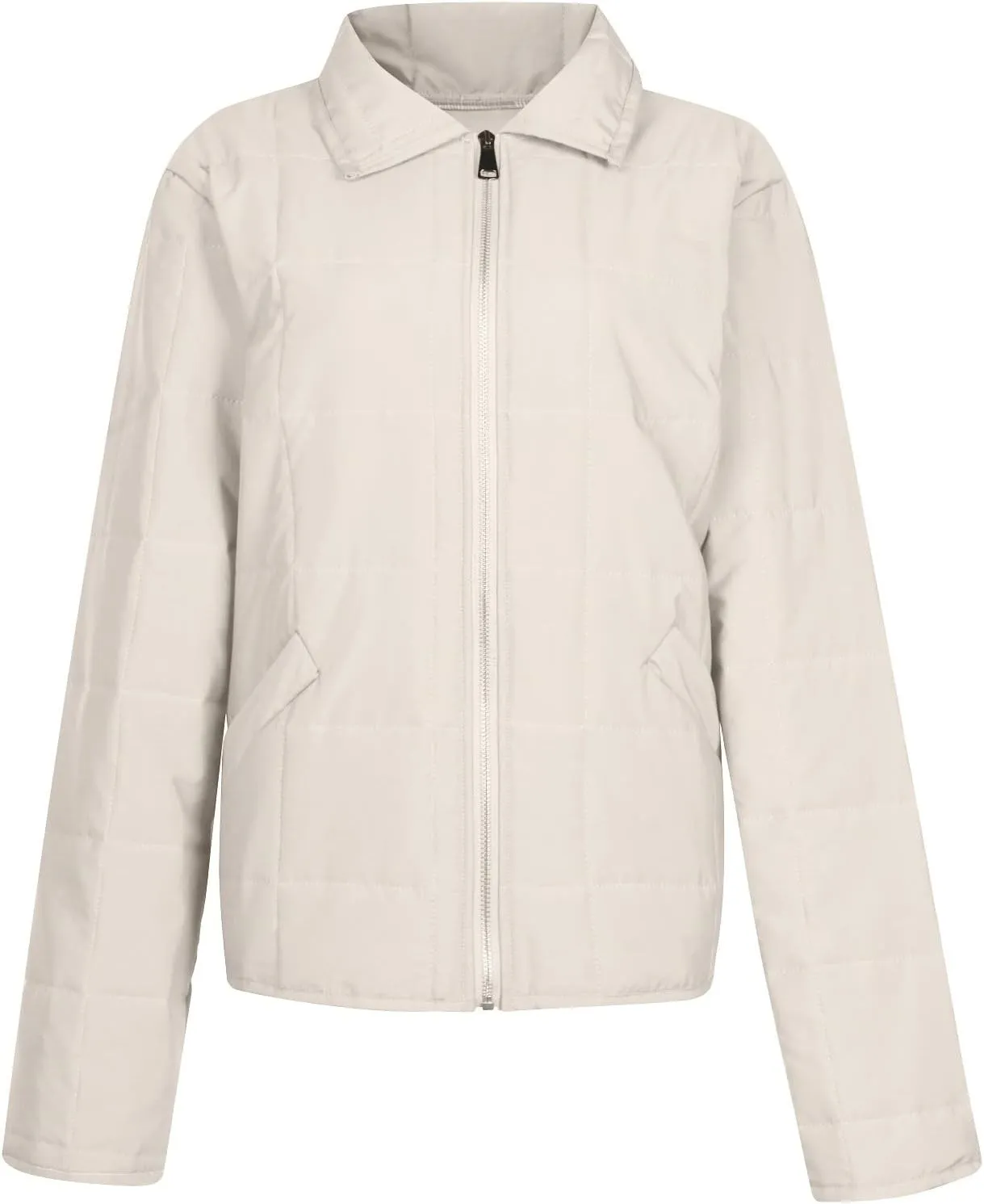 Quilted Jackets for Women Winter Casual Zip Up Stand Collar Puffer Jacket Long Sleeve Warm Padded Coats with Pockets
