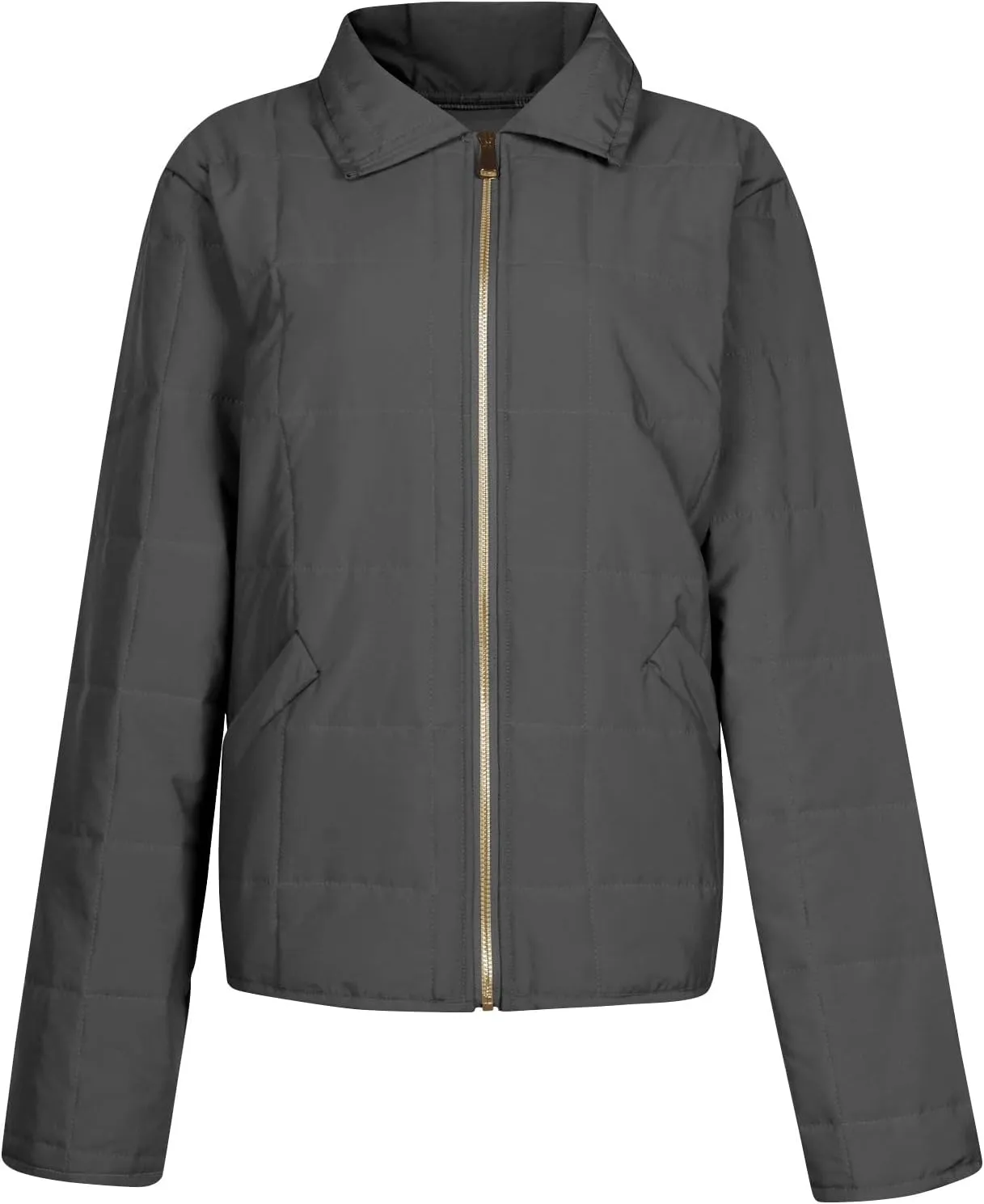 Quilted Jackets for Women Winter Casual Zip Up Stand Collar Puffer Jacket Long Sleeve Warm Padded Coats with Pockets