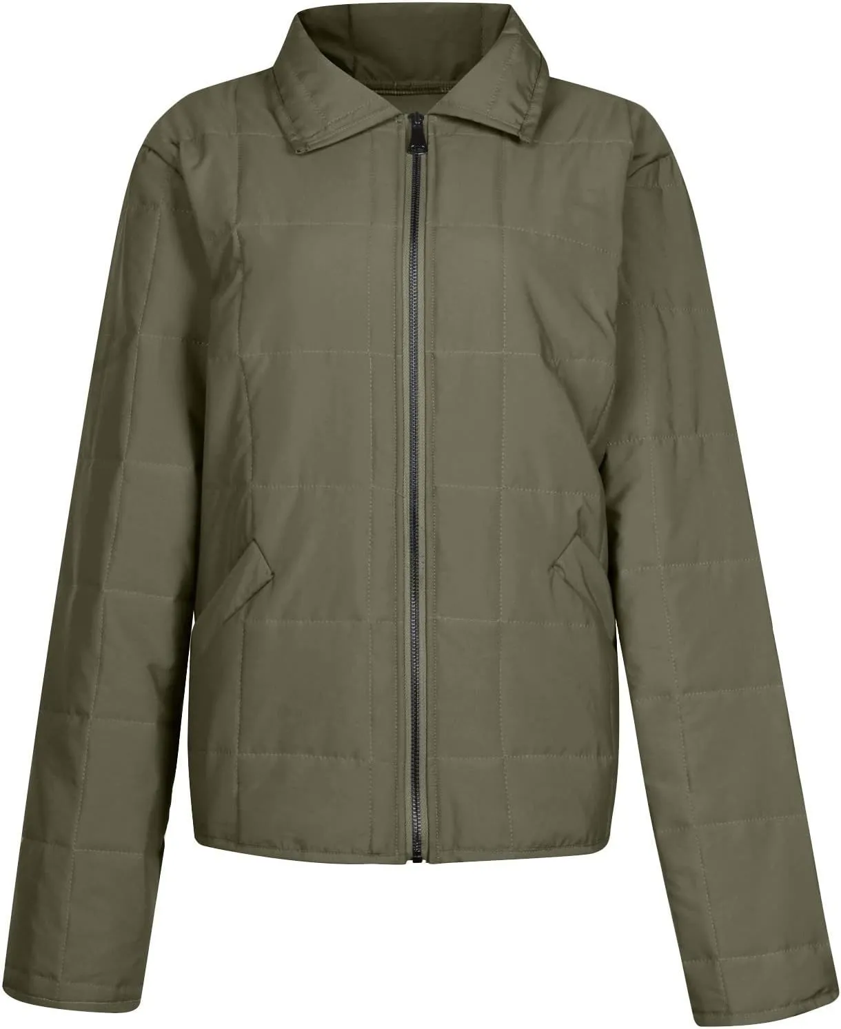 Quilted Jackets for Women Winter Casual Zip Up Stand Collar Puffer Jacket Long Sleeve Warm Padded Coats with Pockets