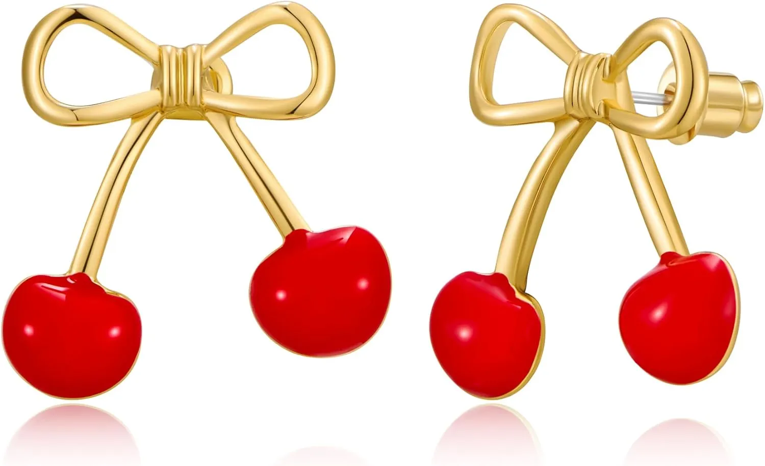 Red Cherry Gold Stud Earrings For Women Cute Gold Bow Earrings Small Stud Fruit Statement Earring Women's Earring Jewelry Gift