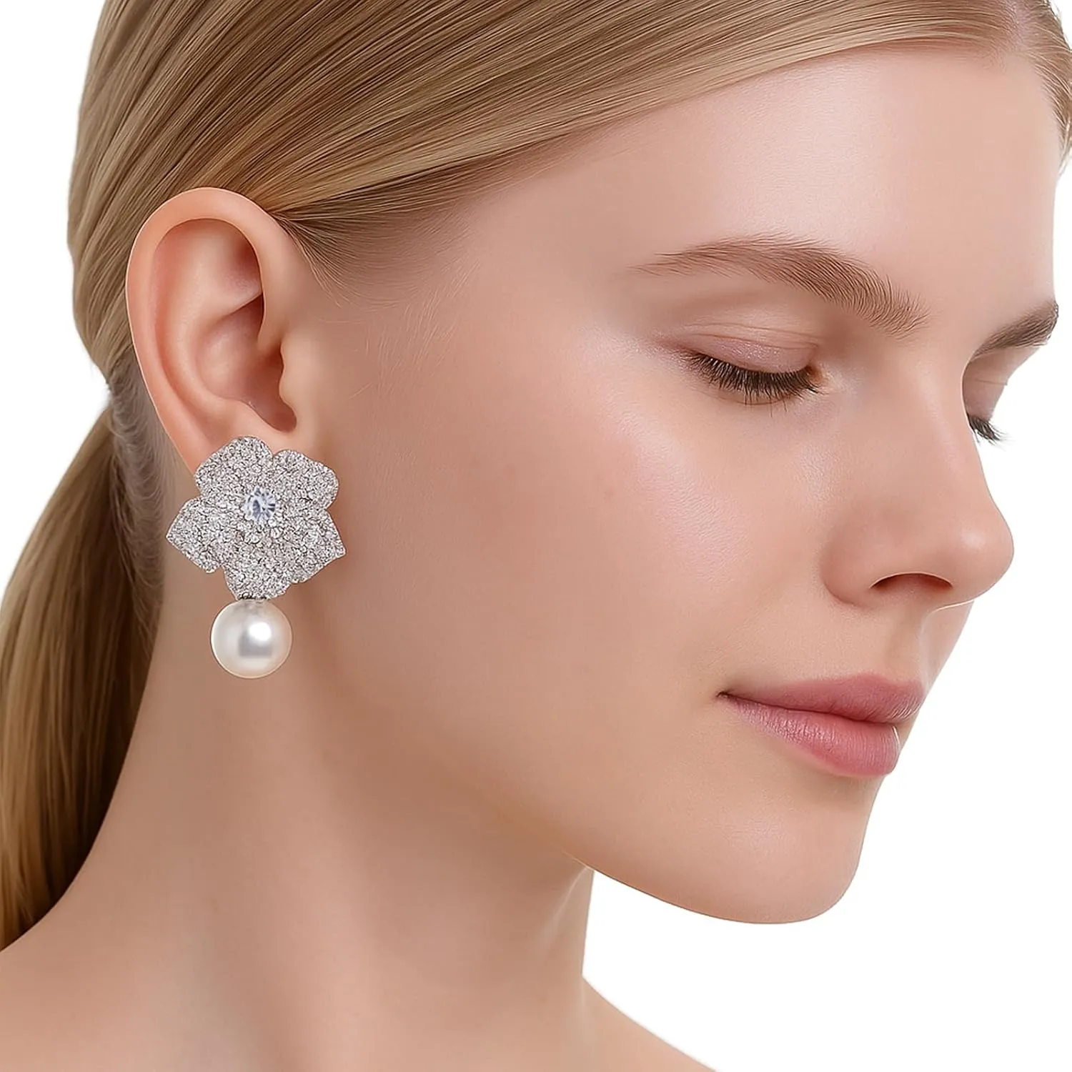 Rhinestone Pearl Earrings for Women Dangling Prom Dainty Hypoallergeni Statement Drop Earrings Wedding Jewelry for Brides