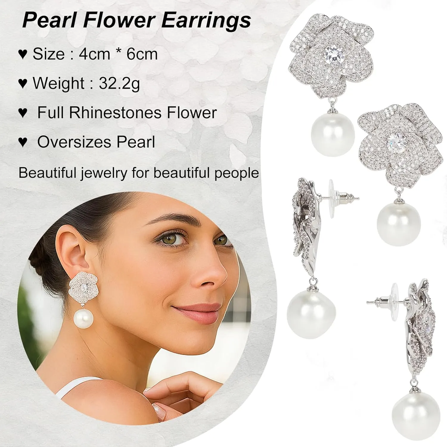Rhinestone Pearl Earrings for Women Dangling Prom Dainty Hypoallergeni Statement Drop Earrings Wedding Jewelry for Brides