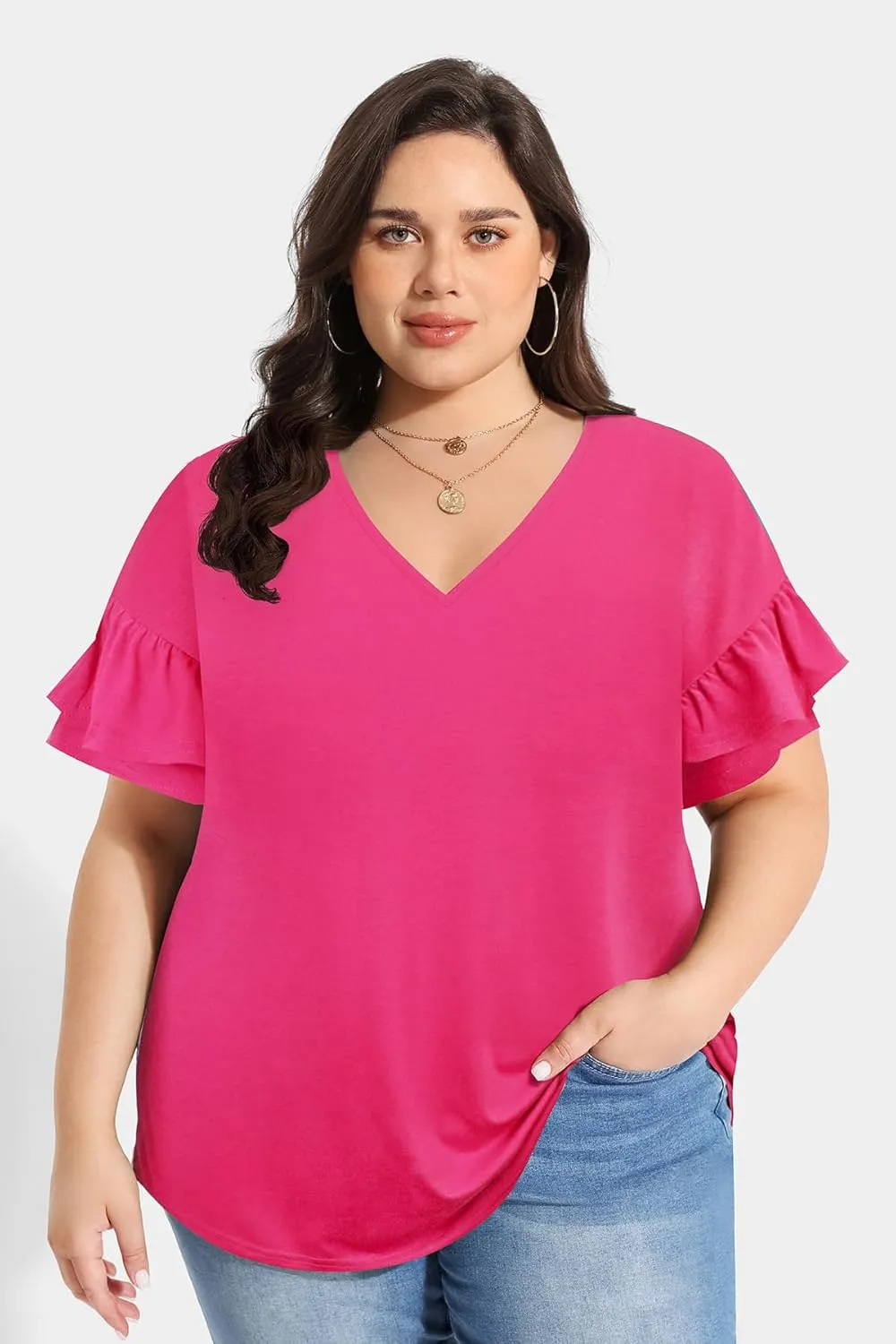 RITERA Plus Size Top For Womens Short Sleeve Shirt Casual Loose Tunic Blouse XL-5XL