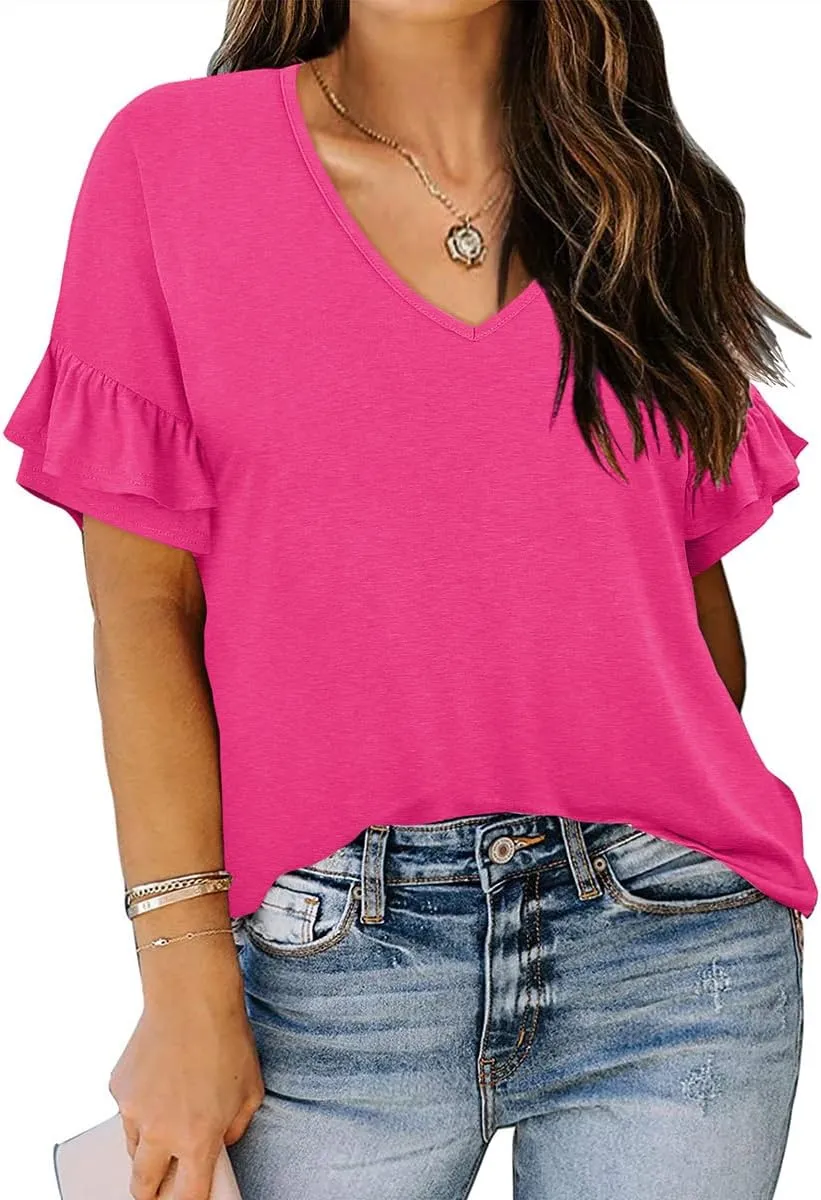 RITERA Plus Size Top For Womens Short Sleeve Shirt Casual Loose Tunic Blouse XL-5XL