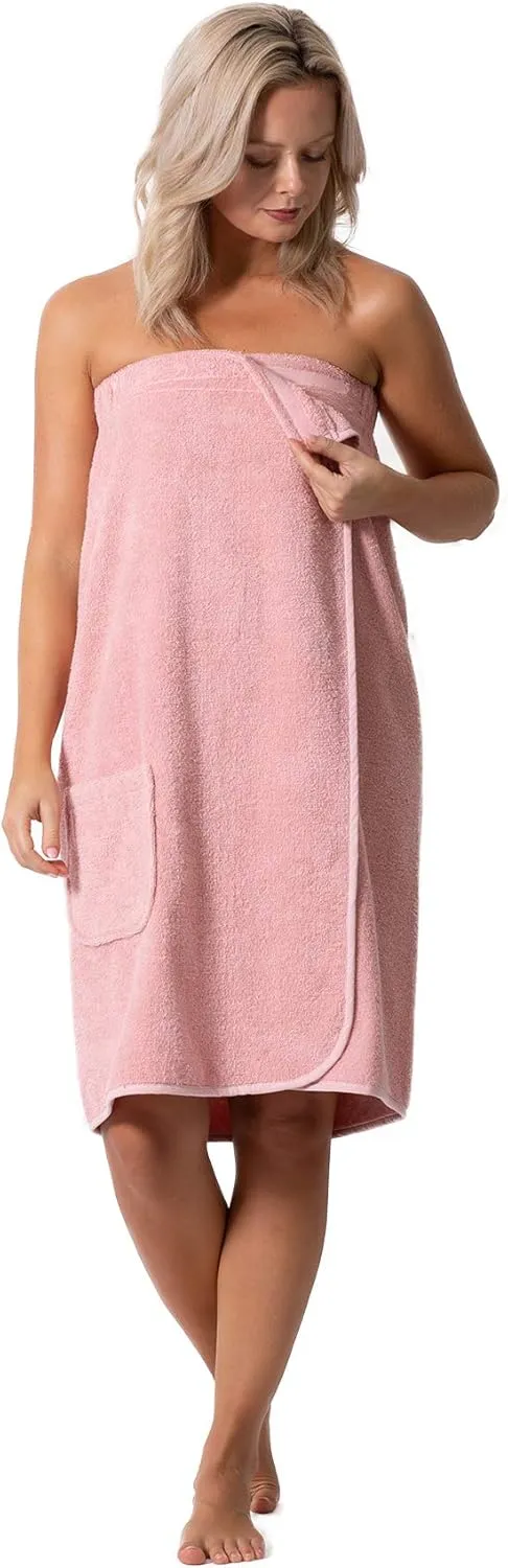 Robe Direct Womens Terry Cloth Spa and Bath Towel Wrap with Adjustable Closure & Elastic Top