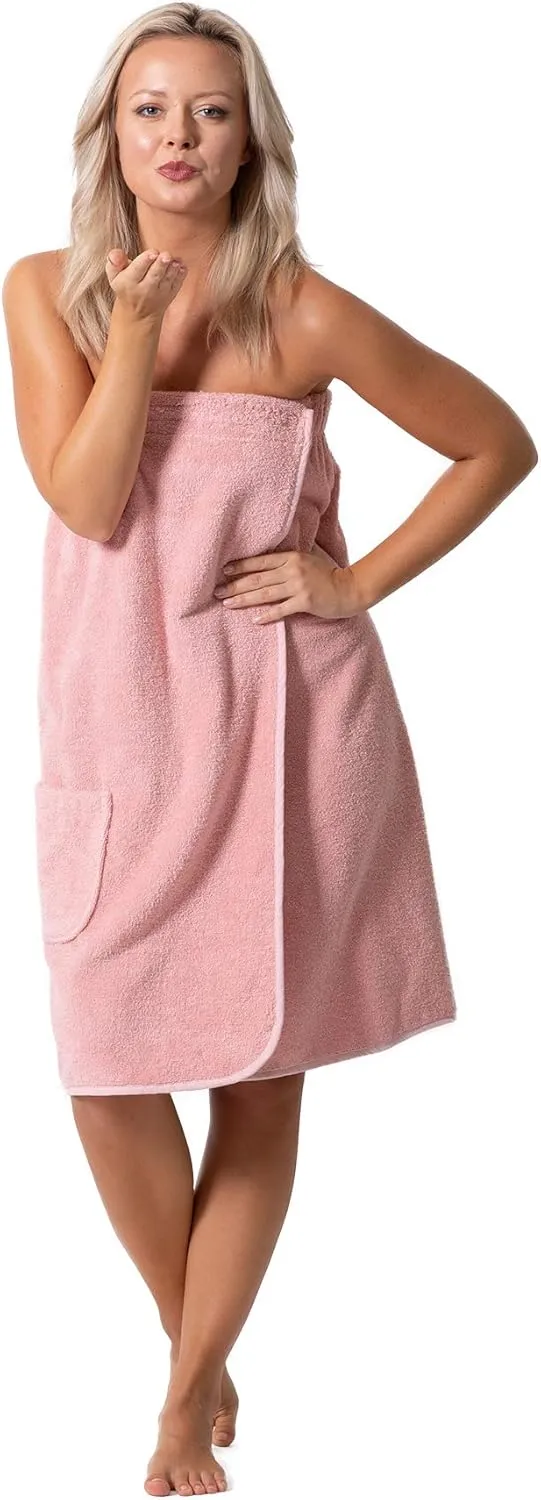 Robe Direct Womens Terry Cloth Spa and Bath Towel Wrap with Adjustable Closure & Elastic Top