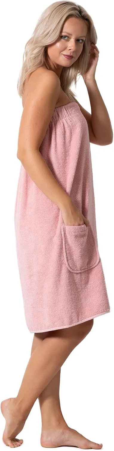 Robe Direct Womens Terry Cloth Spa and Bath Towel Wrap with Adjustable Closure & Elastic Top