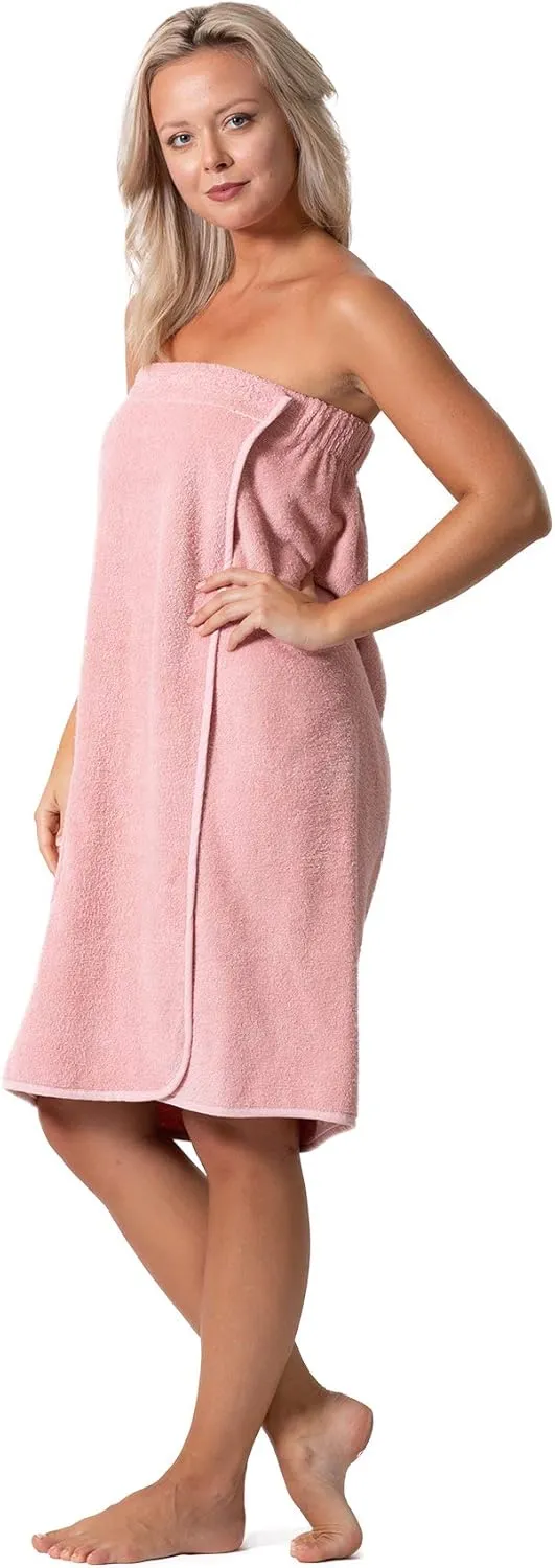Robe Direct Womens Terry Cloth Spa and Bath Towel Wrap with Adjustable Closure & Elastic Top