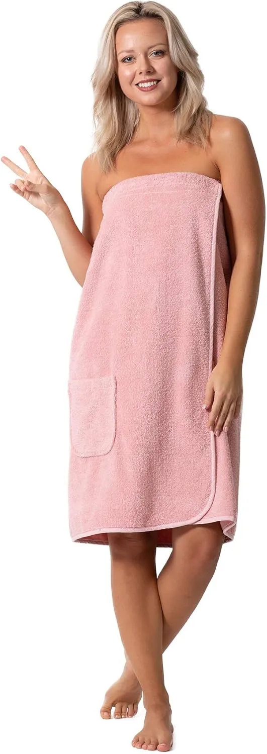 Robe Direct Womens Terry Cloth Spa and Bath Towel Wrap with Adjustable Closure & Elastic Top
