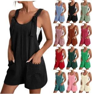 Rompers for Women 2025 Casual Sleeveless Strap Loose Adjustable Jumpsuits Summer Comfy Short Overalls With Pockets