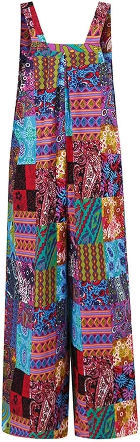 Rompers for Women 2025 Summer Floral Print Boho Overalls Loose fit Wide Leg Long Jumpsuits with Pockets