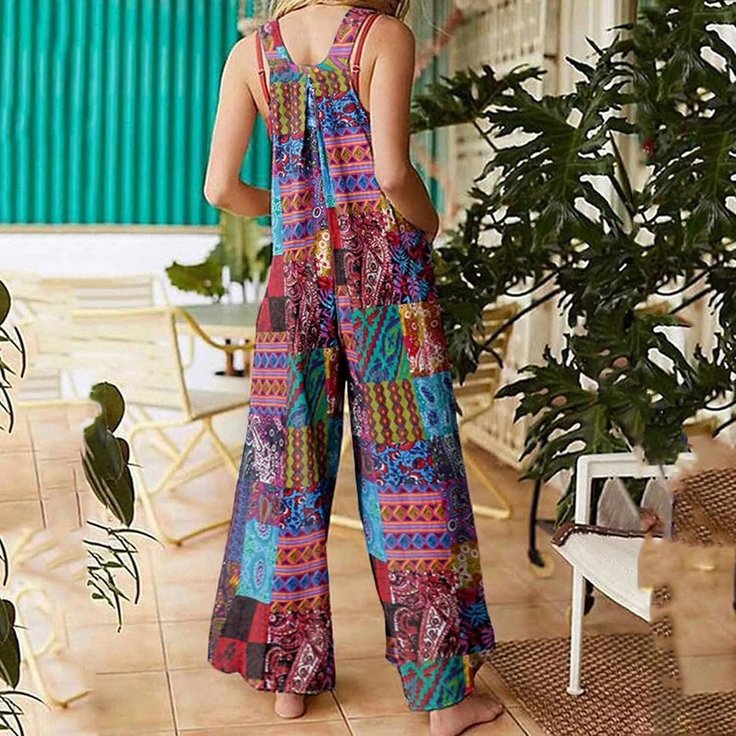 Rompers for Women 2025 Summer Floral Print Boho Overalls Loose fit Wide Leg Long Jumpsuits with Pockets