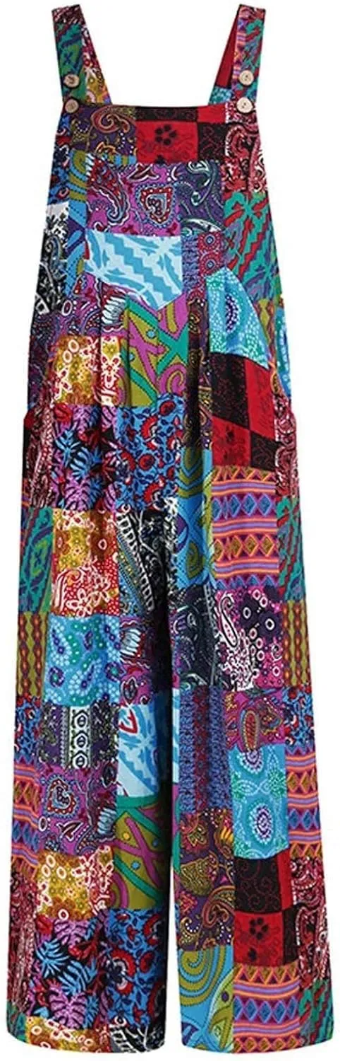 Rompers for Women 2025 Summer Floral Print Boho Overalls Loose fit Wide Leg Long Jumpsuits with Pockets