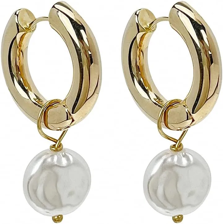 Round Imitation Pearl Hoop Earring Pearl Huggie Earring Women Minimalist Earring