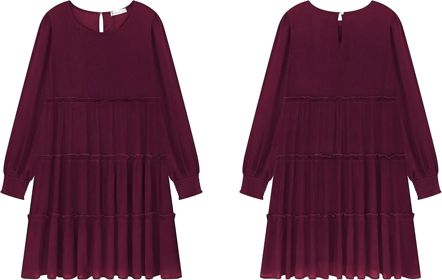 R.Vivimos Women's Fall Cotton Long Sleeves Ruffled Casual Loose Swing Flowy Tunic Mini Dress
