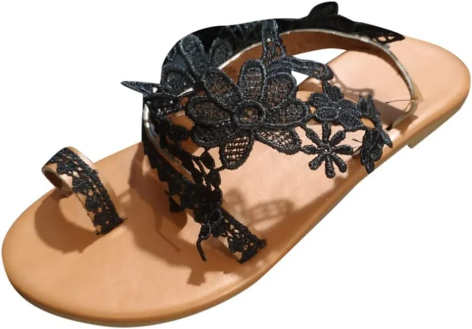 Sandals Women Lace Straps Elegant Open Toe Womens Sandals Dressy Summer Walking Beach Womens Flat Dress Shoes White